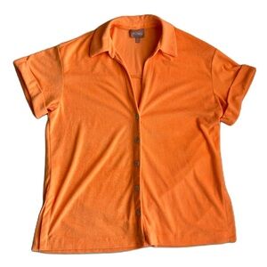 Show Me Your Mumu Women's Orange Terry Knit Parker Button‎ Down Medium